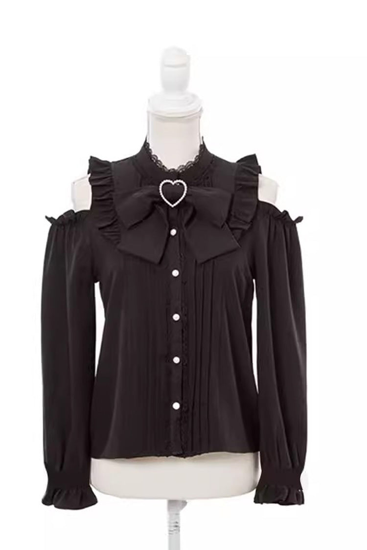 Off-Shoulder Bowknot Blouse with Long Sleeves in 3 Colors