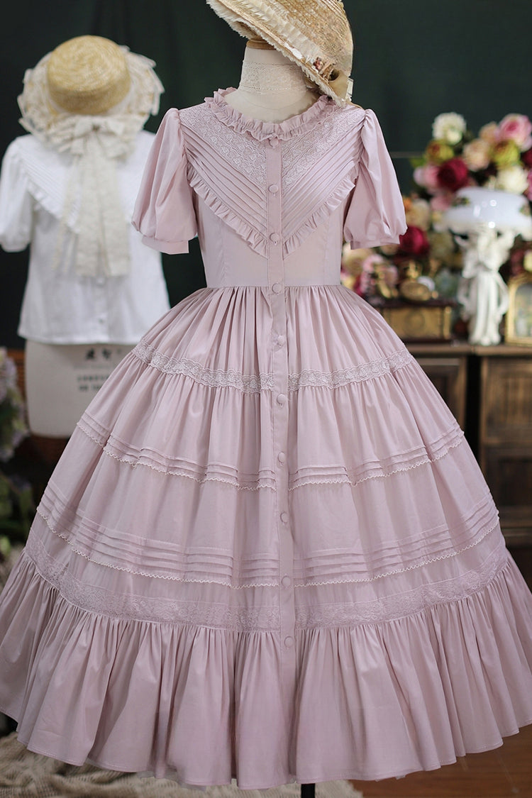 Sweet Lolita Dress with Ruffles, Short Sleeves, Cardigan Style