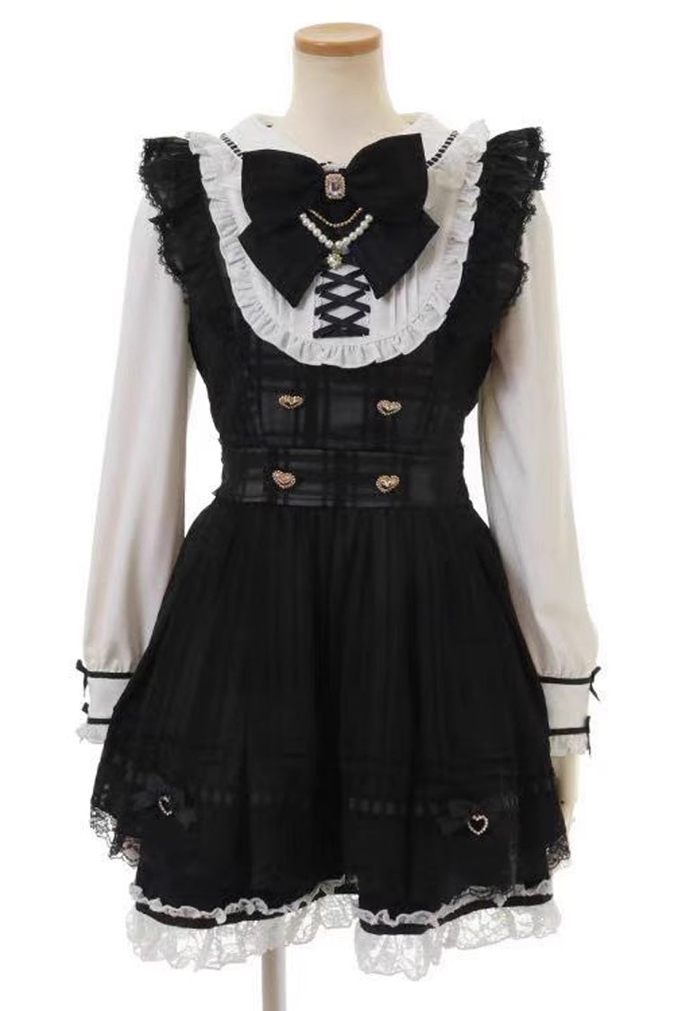Bowknot Lace-Up Ruffle Print Long Sleeve Jirai Dress in Three Colors