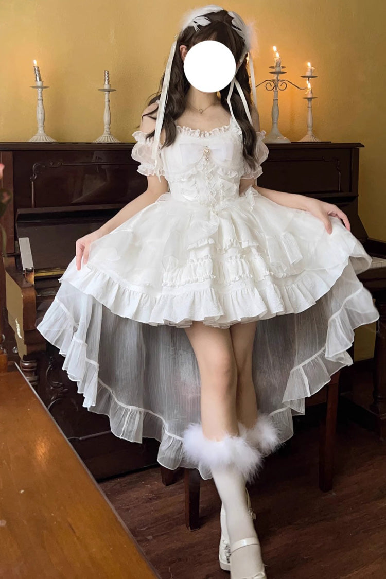 White Sleeveless Bowknot Multi-Layer Ruffle Sweet Lolita Jsk Dress