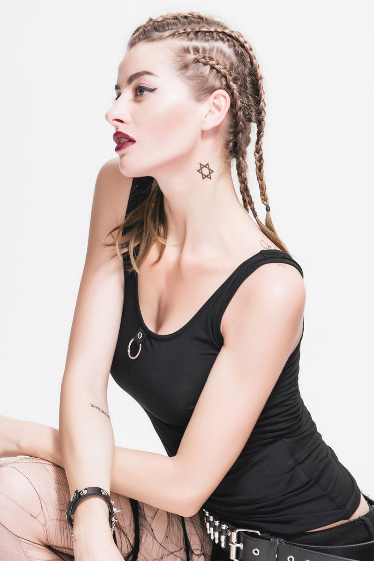 Heart Shaped Hollow Knit Chain Punk Vest for Women Lace-Up Back