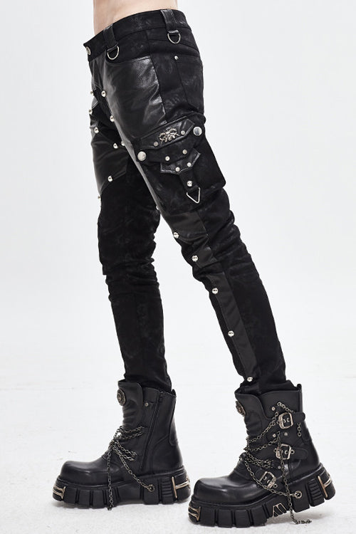 Studded Asymmetric Patchwork Leather Pants for Men