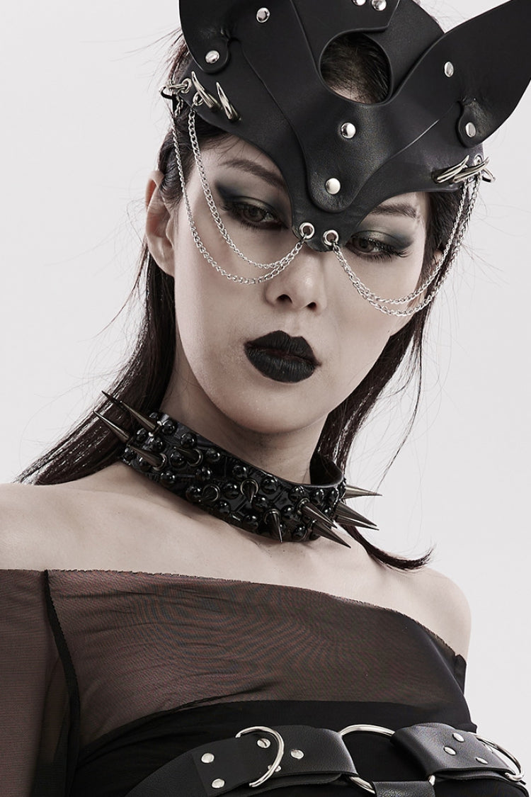 Faux Leather Steampunk Choker with Rivets for Women