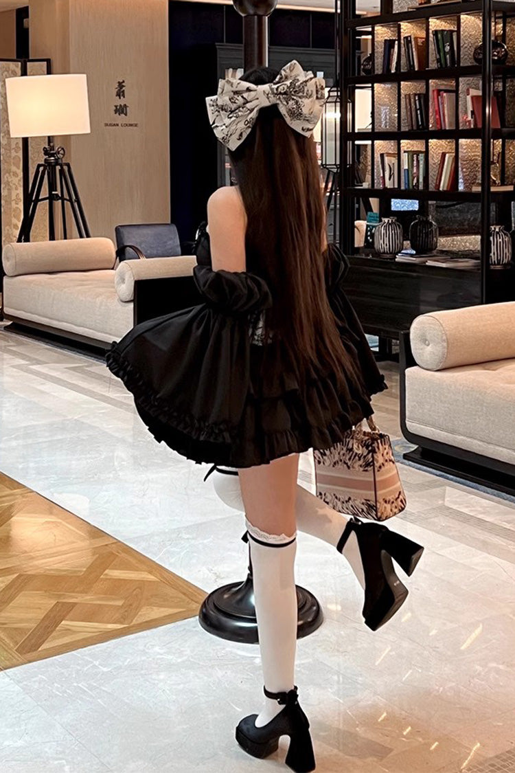 Gentle Treasure Print Ruffle Embroidery Bow Gothic Princess Strapless Dress