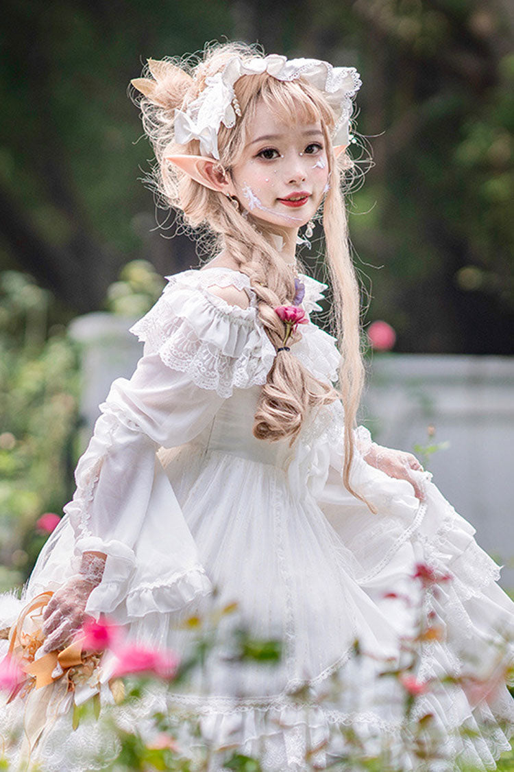 Half Sleeves Gothic Lolita Dress Lace Bowknot Hanayome Multi-Layer - Altfashion Shop