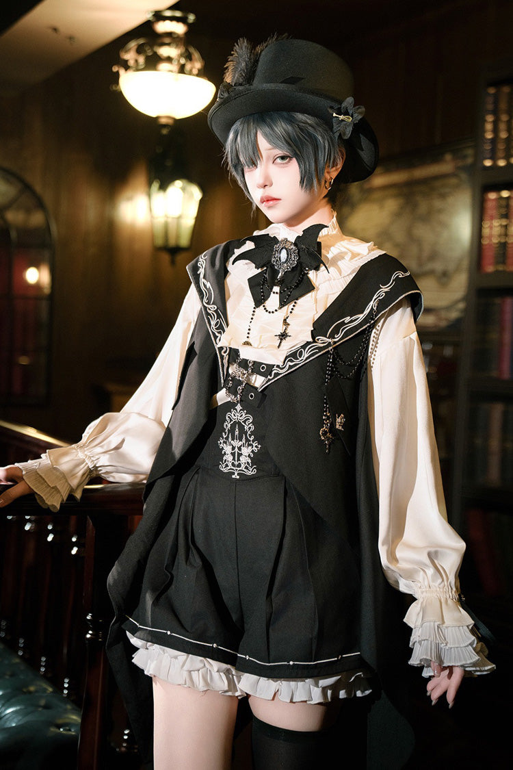 Embroidered Prince Ouji Vest and Shorts Set in Black