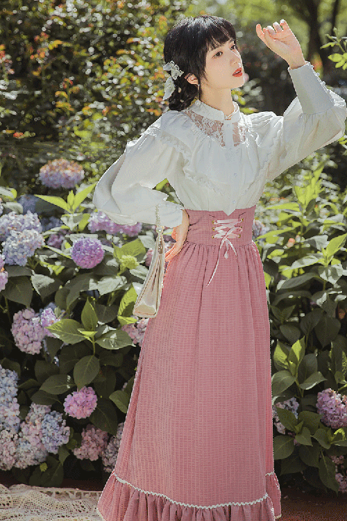 Rose Antique Palace Style Ruffled Stripe Pattern Elevated Waist Timeless Lolita Gown