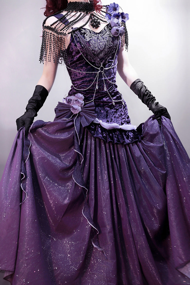 Violet Madame Butterfly Ruffled Bow Lace Elegant Gorgeous JSK