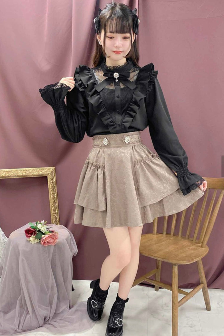 Dark Jacquard Bow Sweet Lolita Skirt - Japanese Style
