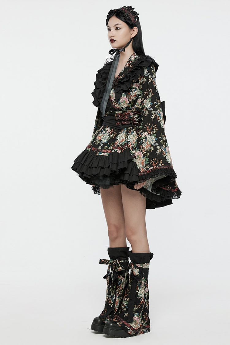 Floral Printed Long-Sleeved Gothic Lolita Kimono Dress Set