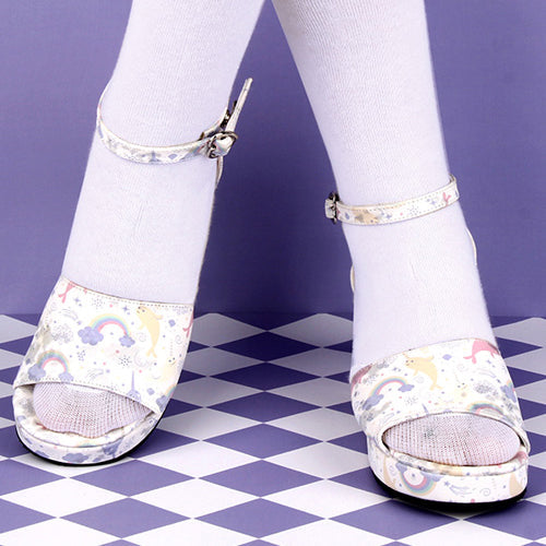 Fish Print Lolita Sandals with Round Toe, Cute Design