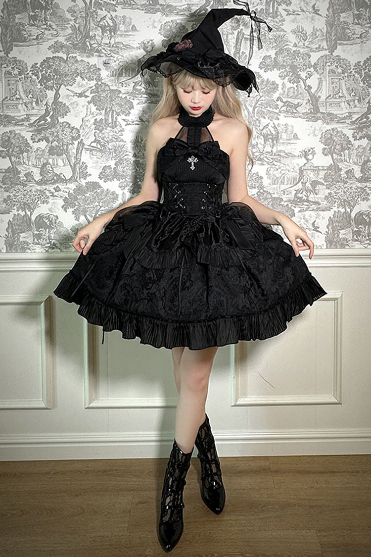 Halterneck Ruffle Bow Gothic Lolita Dress with Drawstring, Mystery Doll Theme, 4 Colors