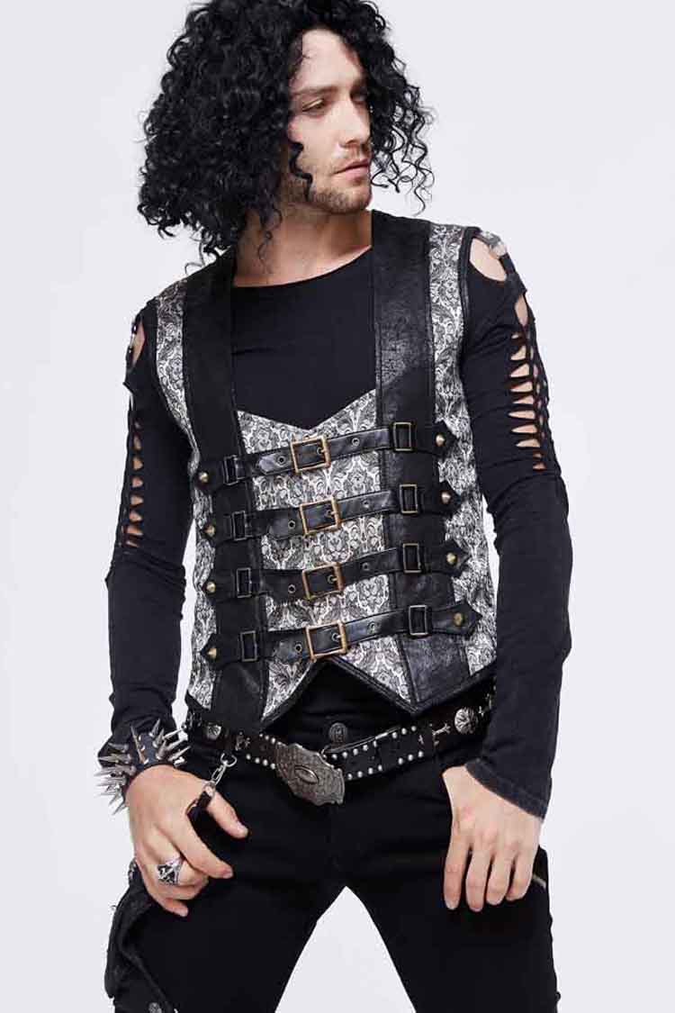 Men's Punk Waistcoat with Lace-Up Back and Jacquard