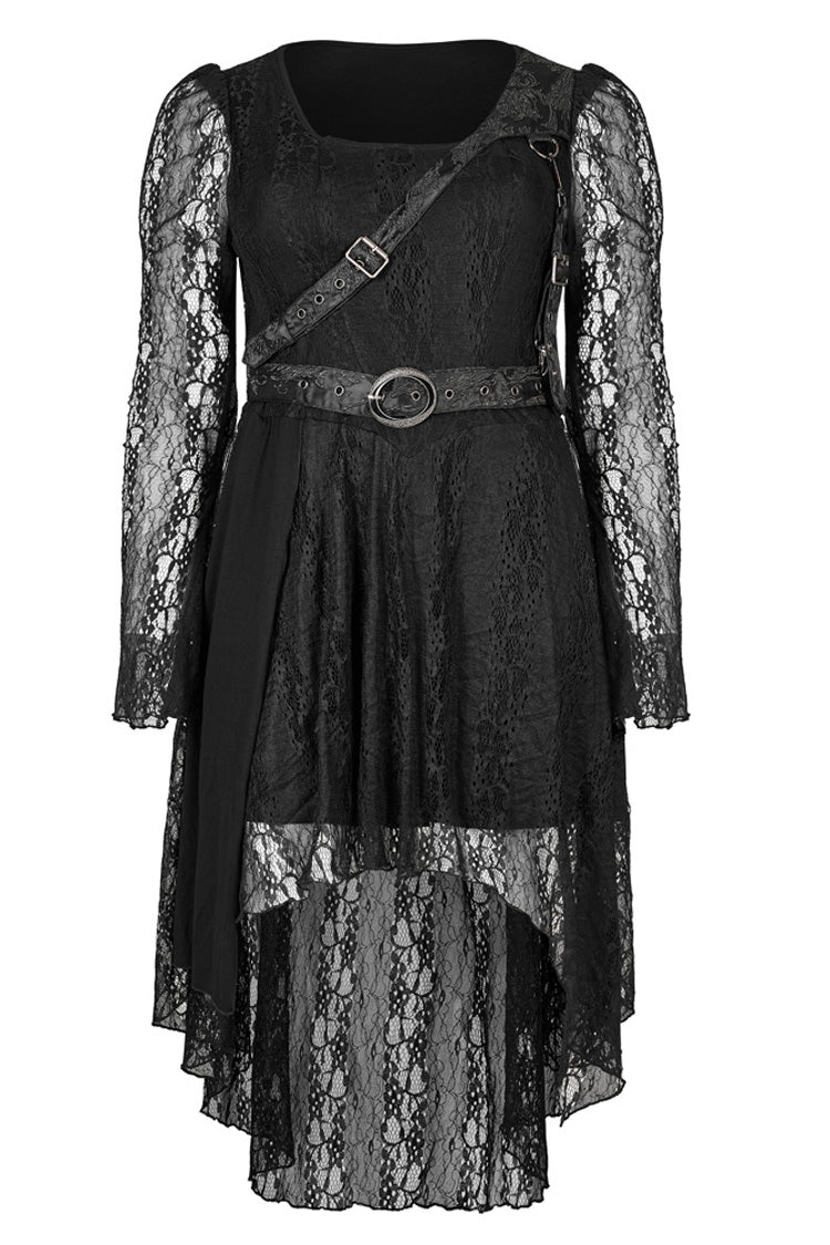 Modal Cotton Lace Patchwork Belted Long Sleeve Gothic Dress