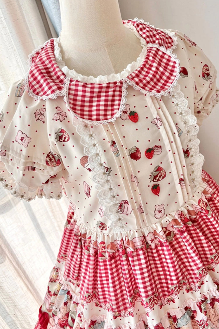 Print Short Sleeve Double-Layered Ruffle Sweet Princess Lolita Jsk Red