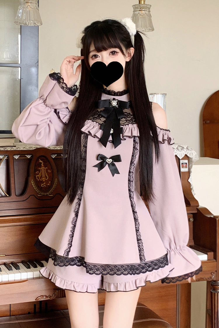 Halterneck Ruffle Bow Dress & Shorts - Jirai Kei Ensemble