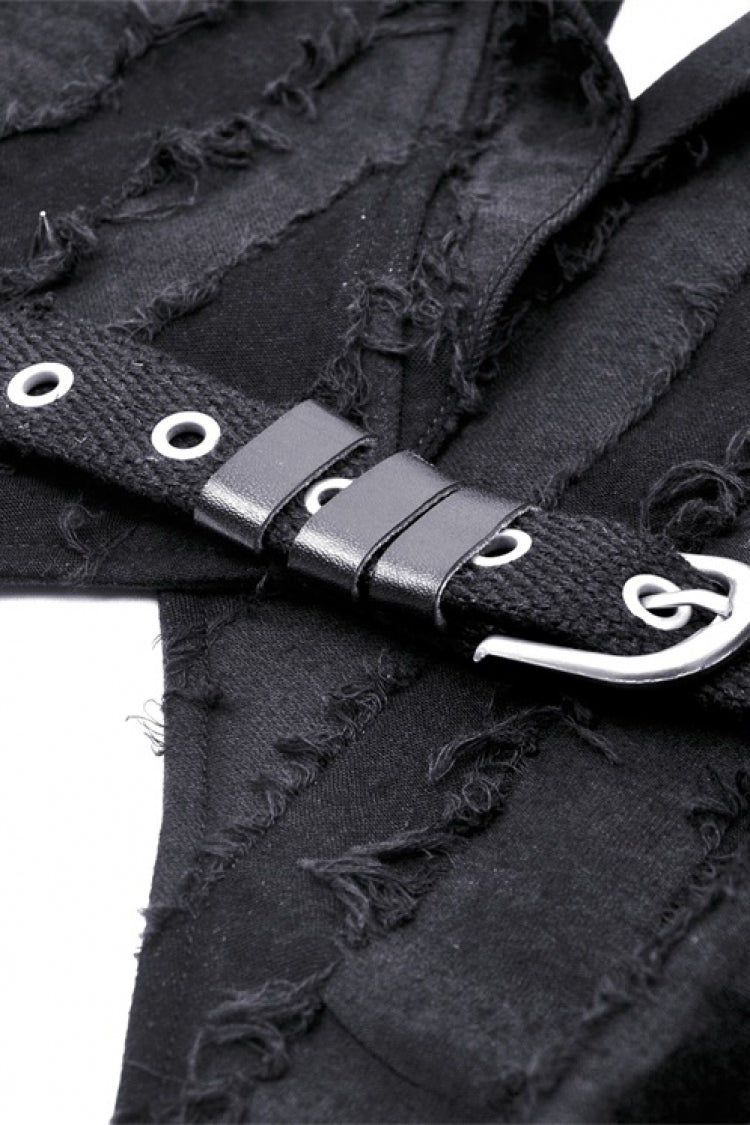 Peak Lapel Distressed Gothic Punk Coat with Belt