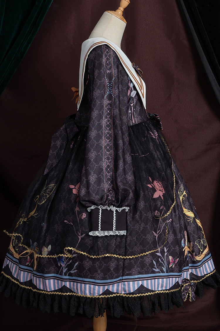 Princess Lolita Dress with Butterfly Print and Bowknot Accents