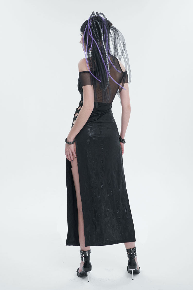 Knit Paneled Mesh Side Slit Punk Dress for Women
