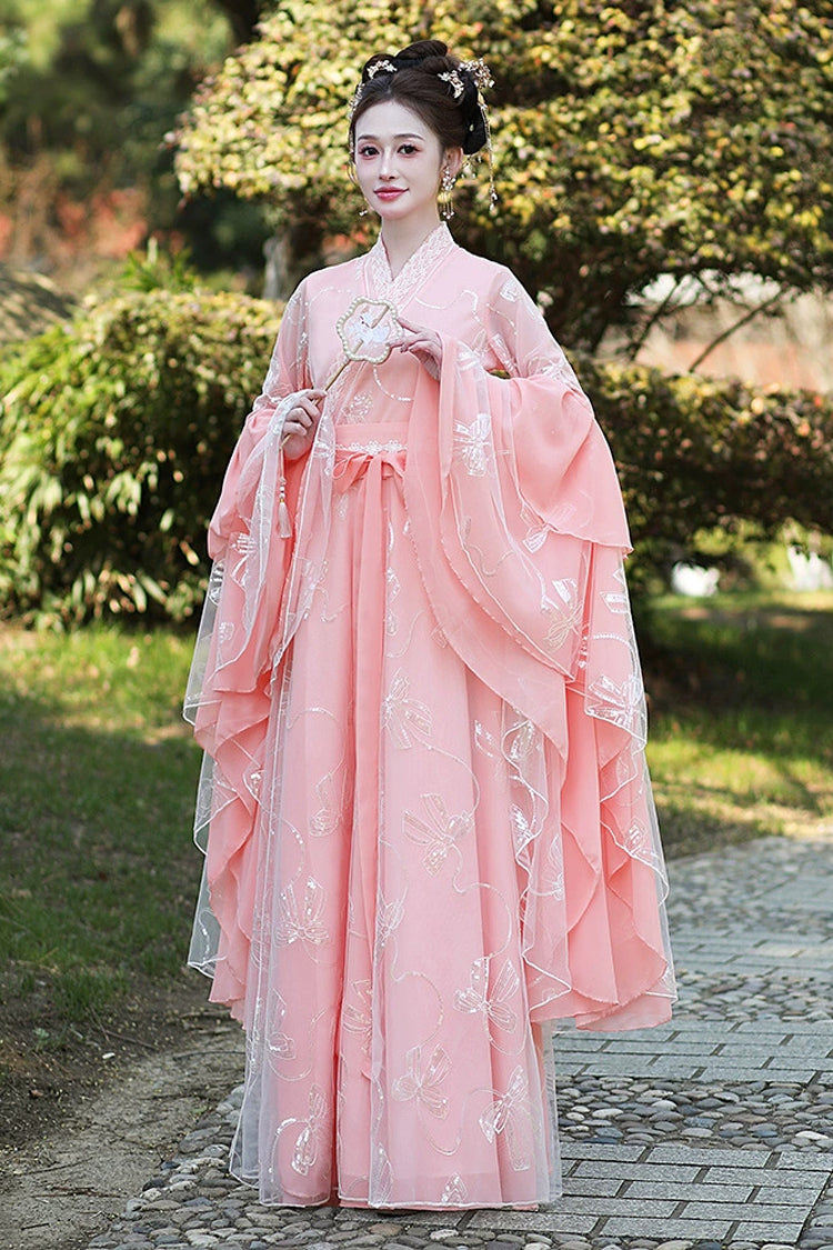 Rose V-Neck High Waist Embroidered Slim Feminine Traditional Chinese Hanfu Complete Ensemble