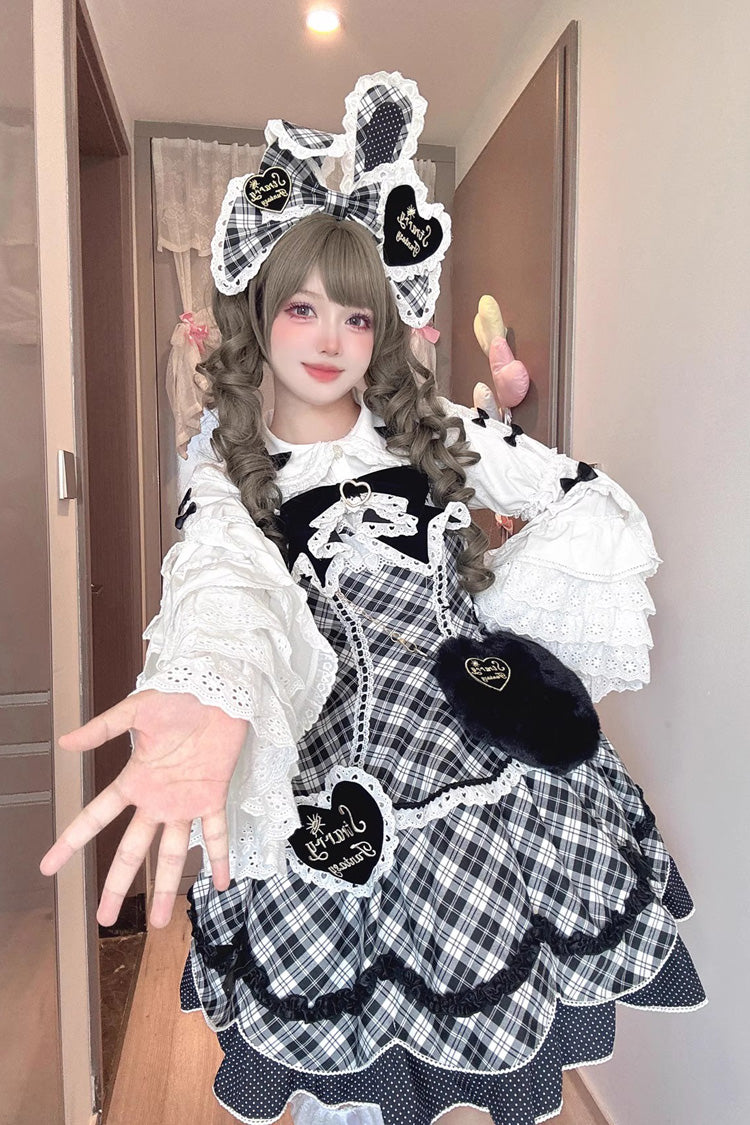 Shibuya Sweetheart Sleeveless Plaid Ruffle Bow Sweet Lolita JSK Dress