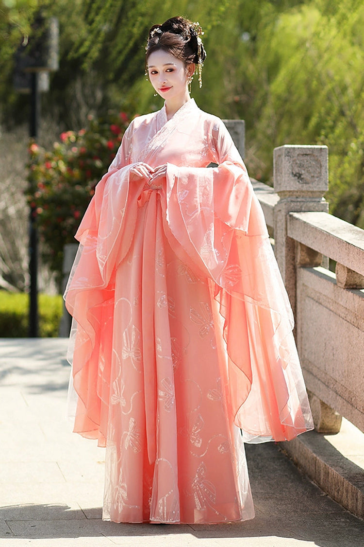 Rose V-Neck High Waist Embroidered Slim Feminine Traditional Chinese Hanfu Complete Ensemble