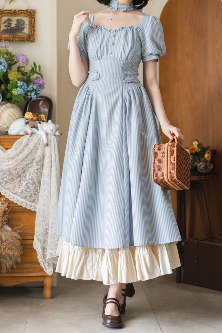 Striped Printed Ruffled Dress - Chantilly Forest
