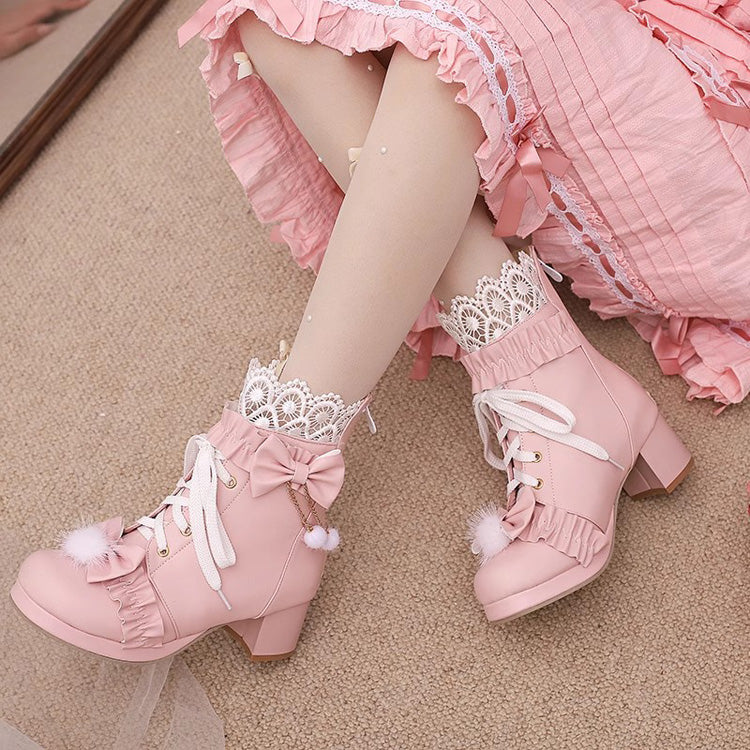 Ribbon-Stitched Lace Adorable Elegant Lolita Boots - 3 Tones