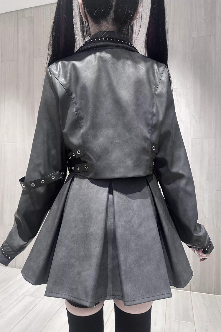 Eternal Night Lapel Collar Studded Eyelet Gothic Handsome Top Skirt Set