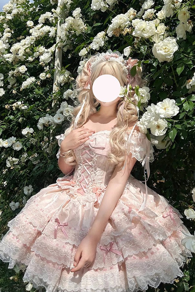 Pink Sleeveless Ruffled Bow Lace-Up Sweet Elegant JSK - Flora Isle Butterfly