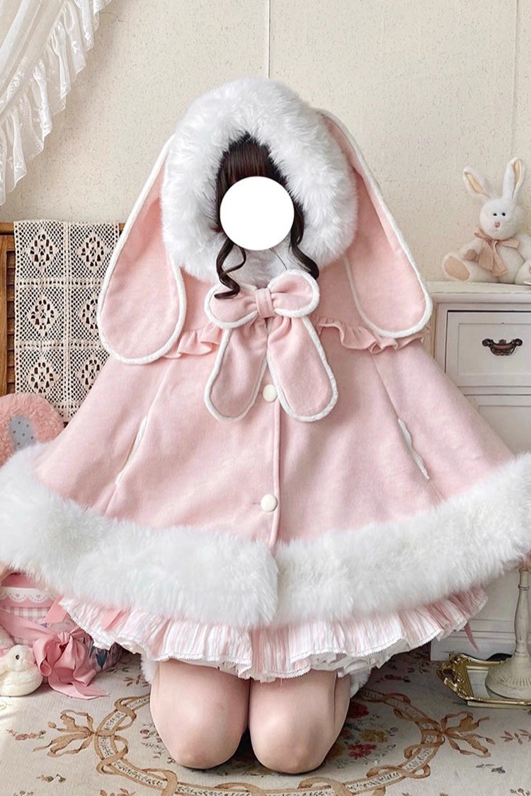 Fluffy Eared Bunny Bow Lolita Cape Coat