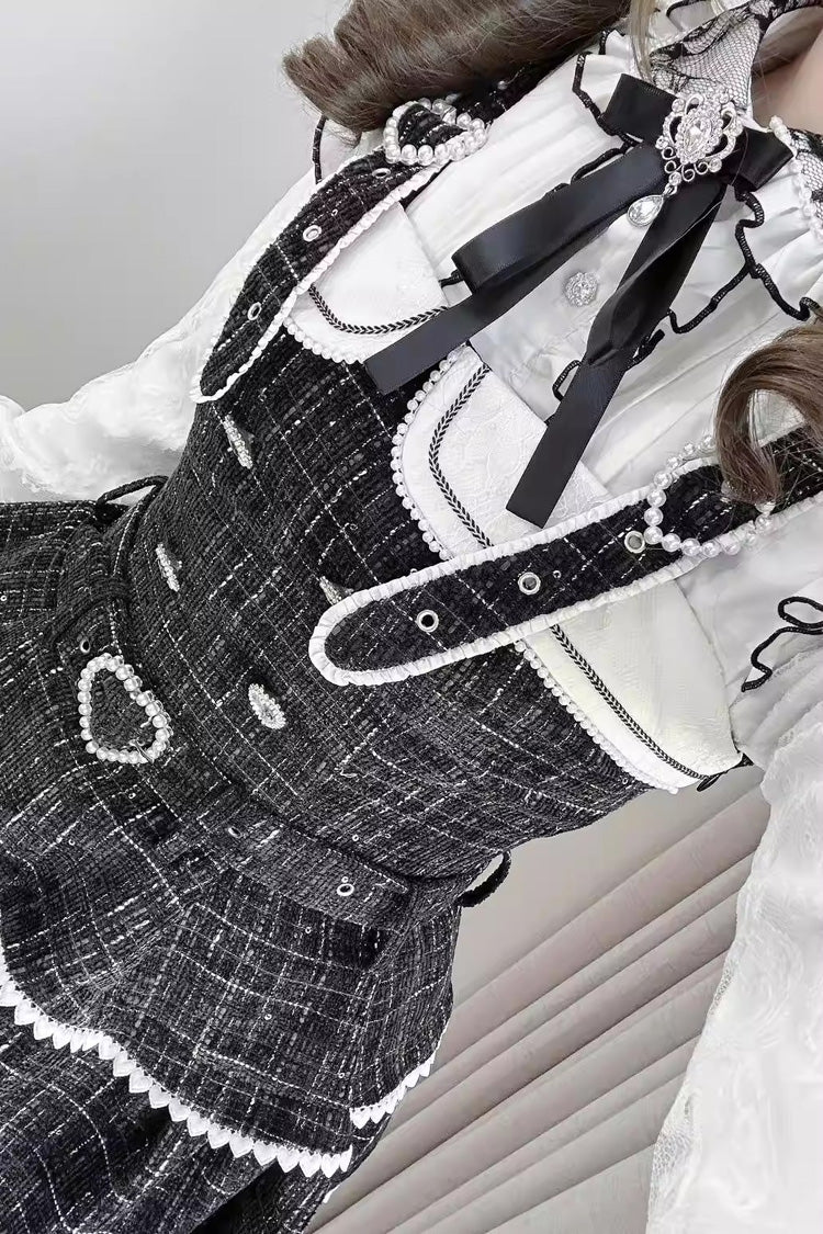 Jacquard Ruffle Bow Blouse - Jirai Kei Top