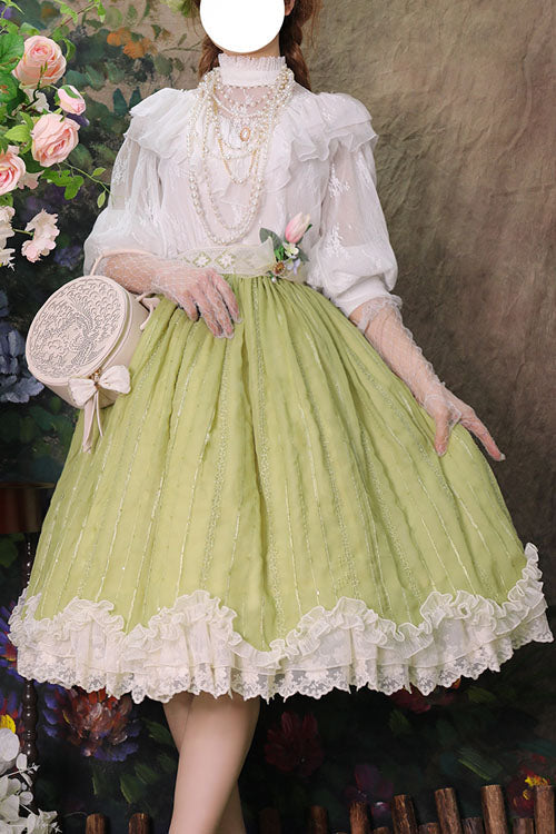 Green Tulip Multi-Layer Ruffled Classic Lolita Skirt Dress - Altfashion Shop