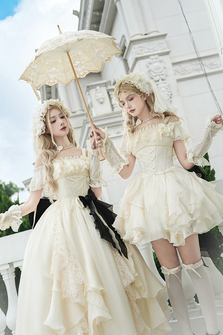 Cream Moonlight Variations Sleeveless Lace-Up Frilled Sweet Lolita Long JSK Dress