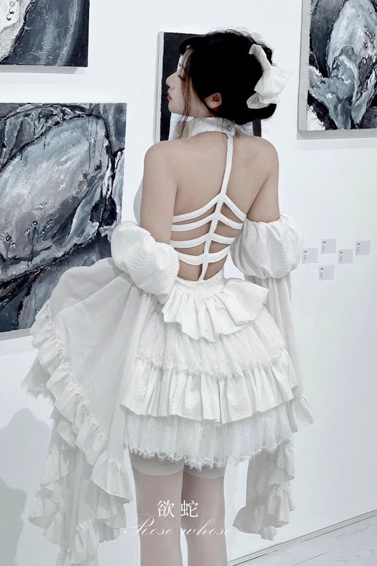 Gothic Lolita Snake Halterneck Dress with Multi-Layer Ruffles
