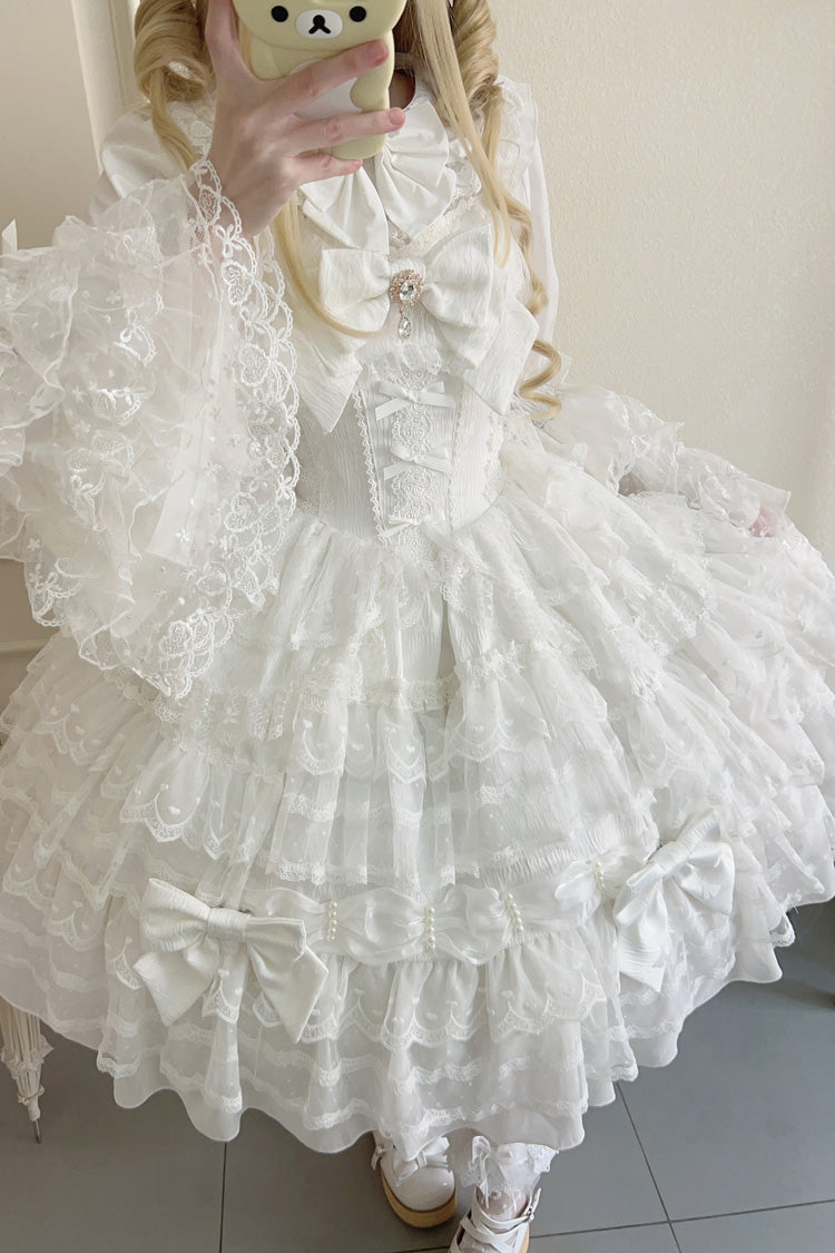Ivory Sweet Doll Dress with Bowknots and Lace Details - Dream Prologue