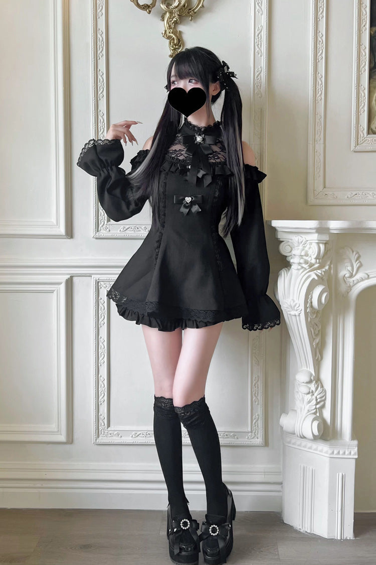 Halterneck Ruffle Bow Dress & Shorts - Jirai Kei Ensemble