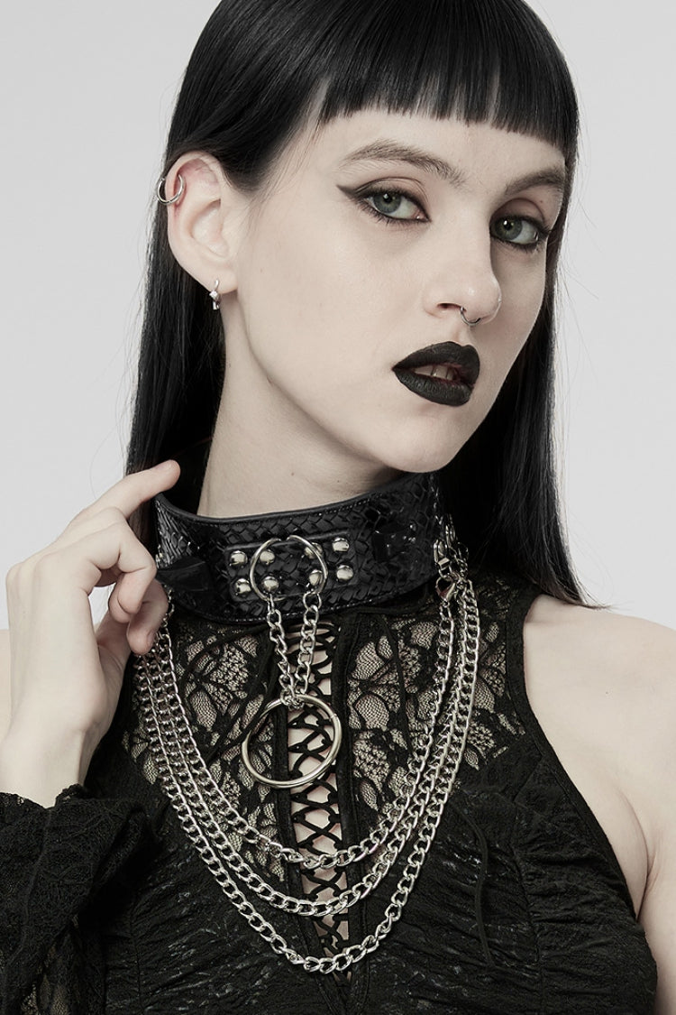 Reptile Texture Faux Leather Riveted Steampunk Choker