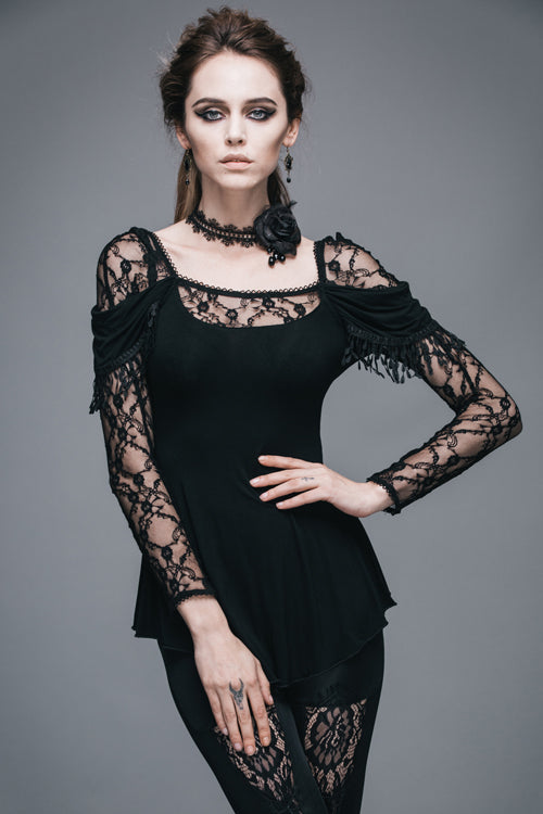 Gothic Rose Lace Long Sleeve Modal Tee for Women