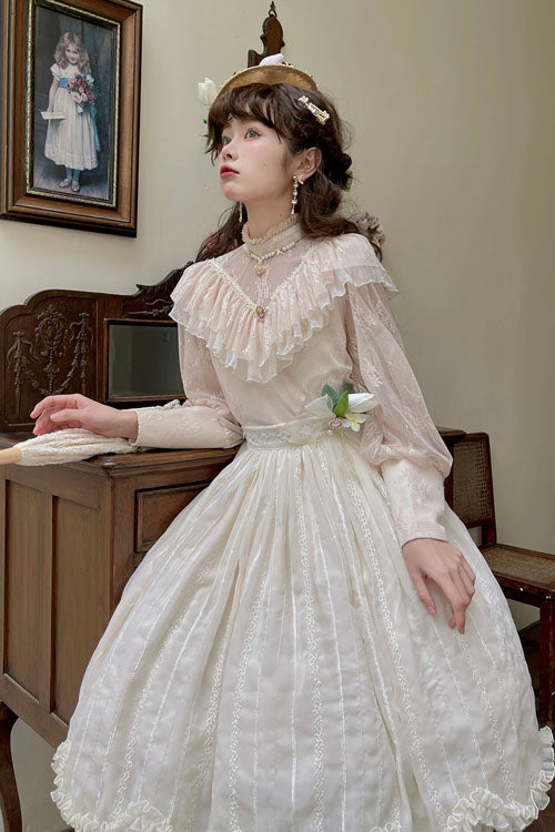 Ivory Tulip Multi-Layer Ruffled Classic Lolita Skirt Dress - Altfashion Shop