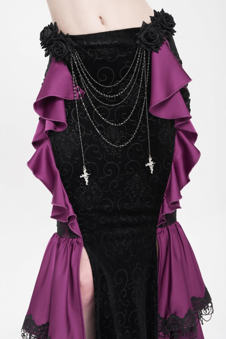 Violet Blossom Lace-Up Rose Chain Gothic Fish-Tail Skirt
