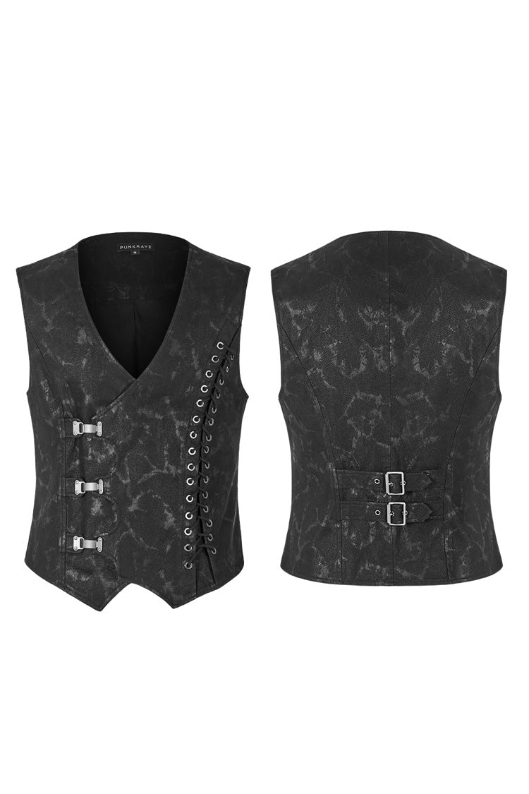 Striped Buckle Punk Sleeveless Vest with V-Neck