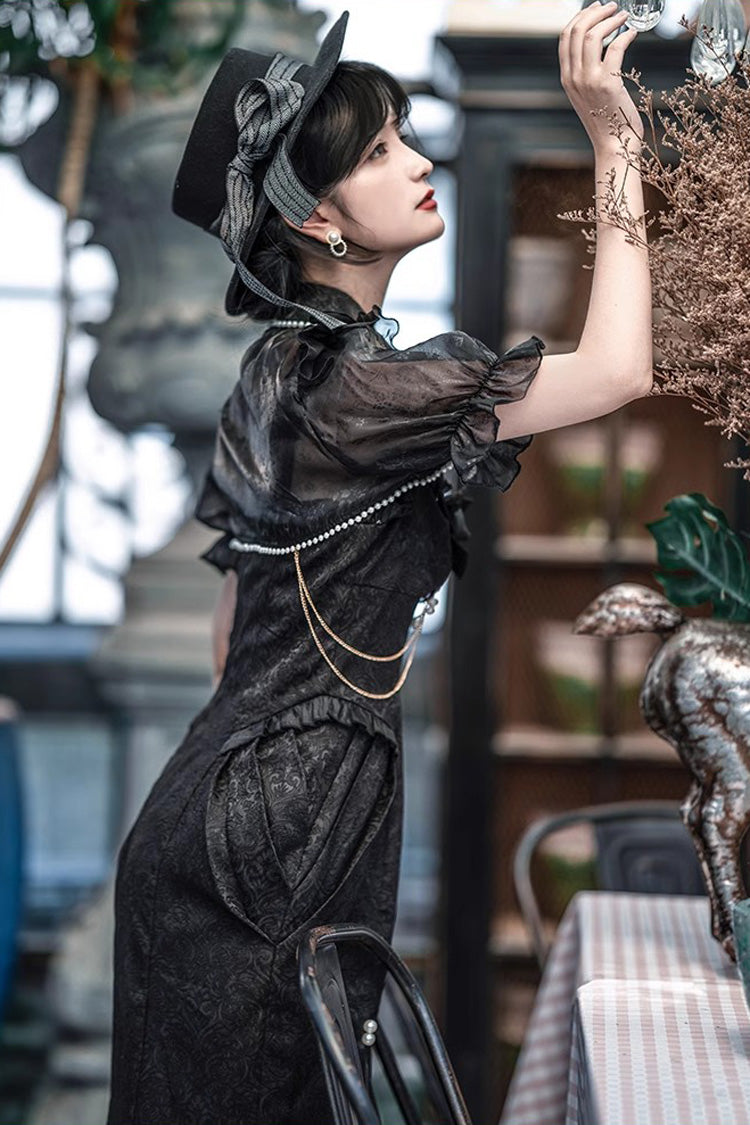 Sleeveless Jacquard Lace Fishtail JSK in Black