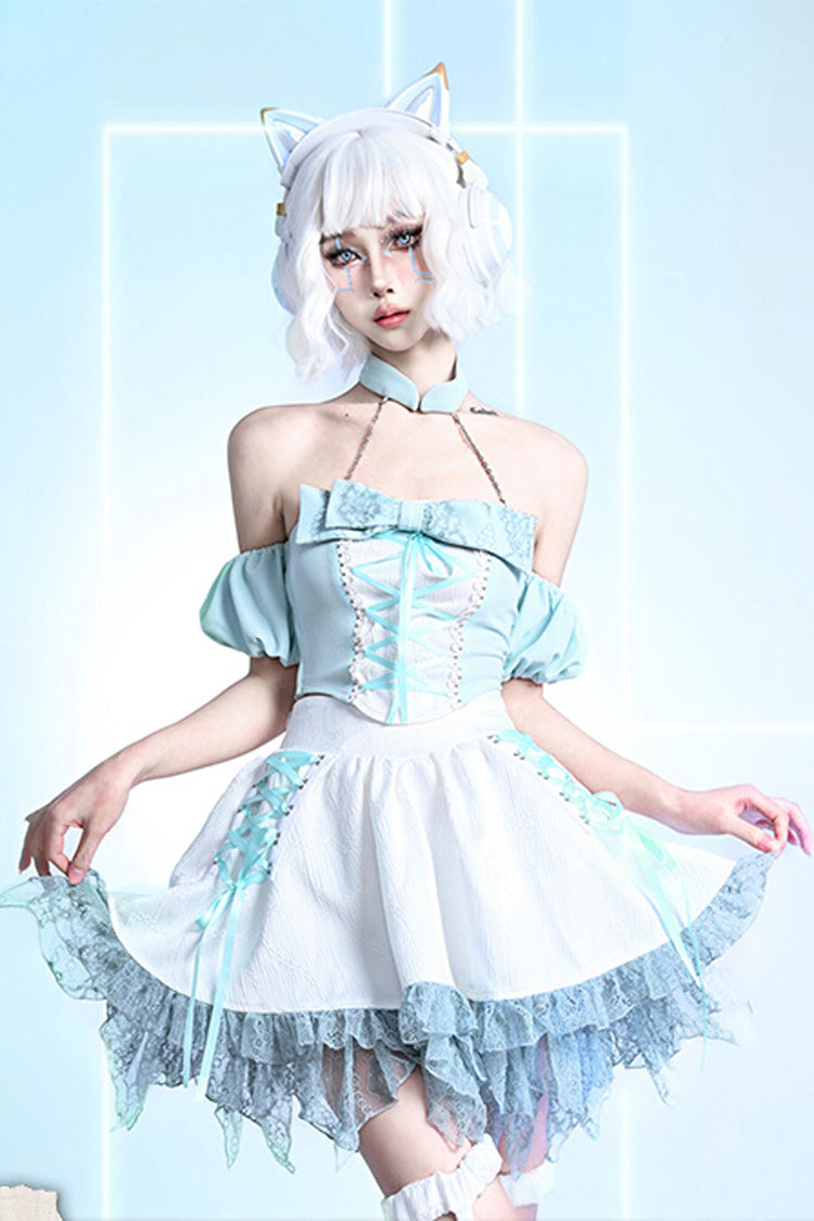 Ivory Ruffle Lace-Up Sweet Lolita Skirt - Virtual Idol