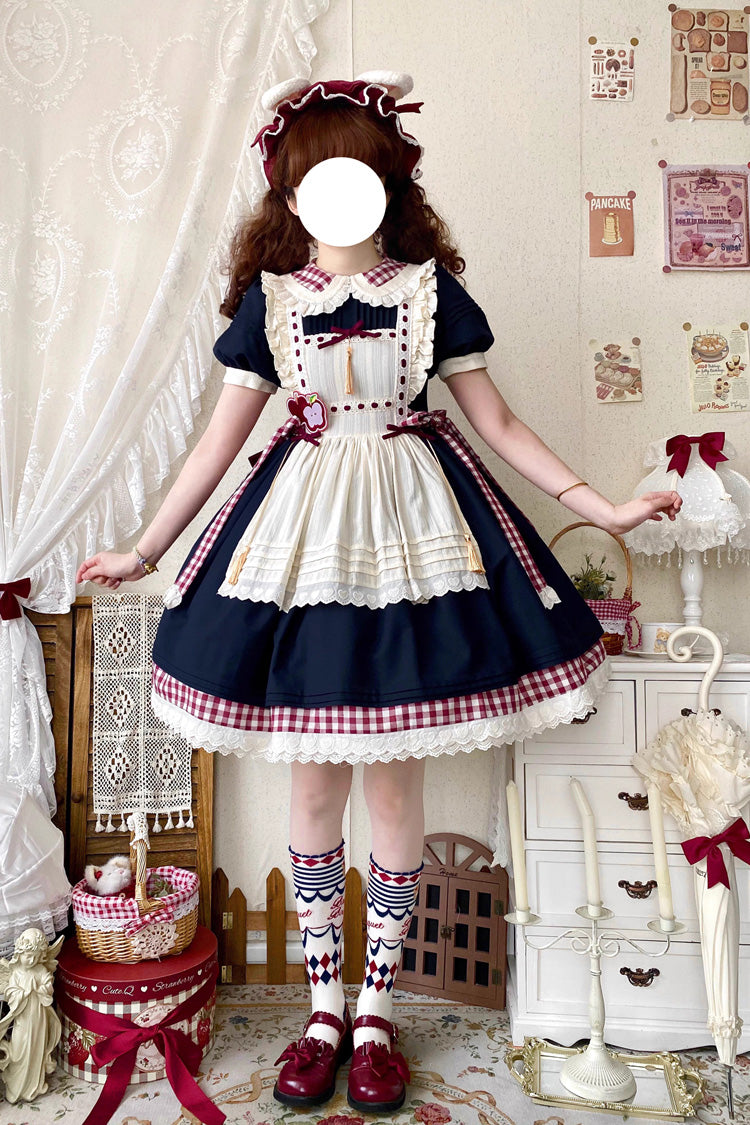 Cerulean and Ivory Doll Collar Ruffled Print Sweet Lolita Gown - Alice's Picnic Edition