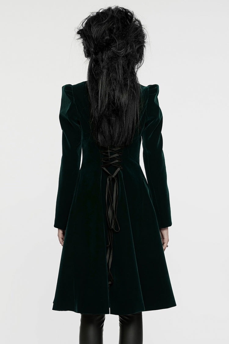 Floral Embroidery Puff Sleeve Long Coat - Gothic