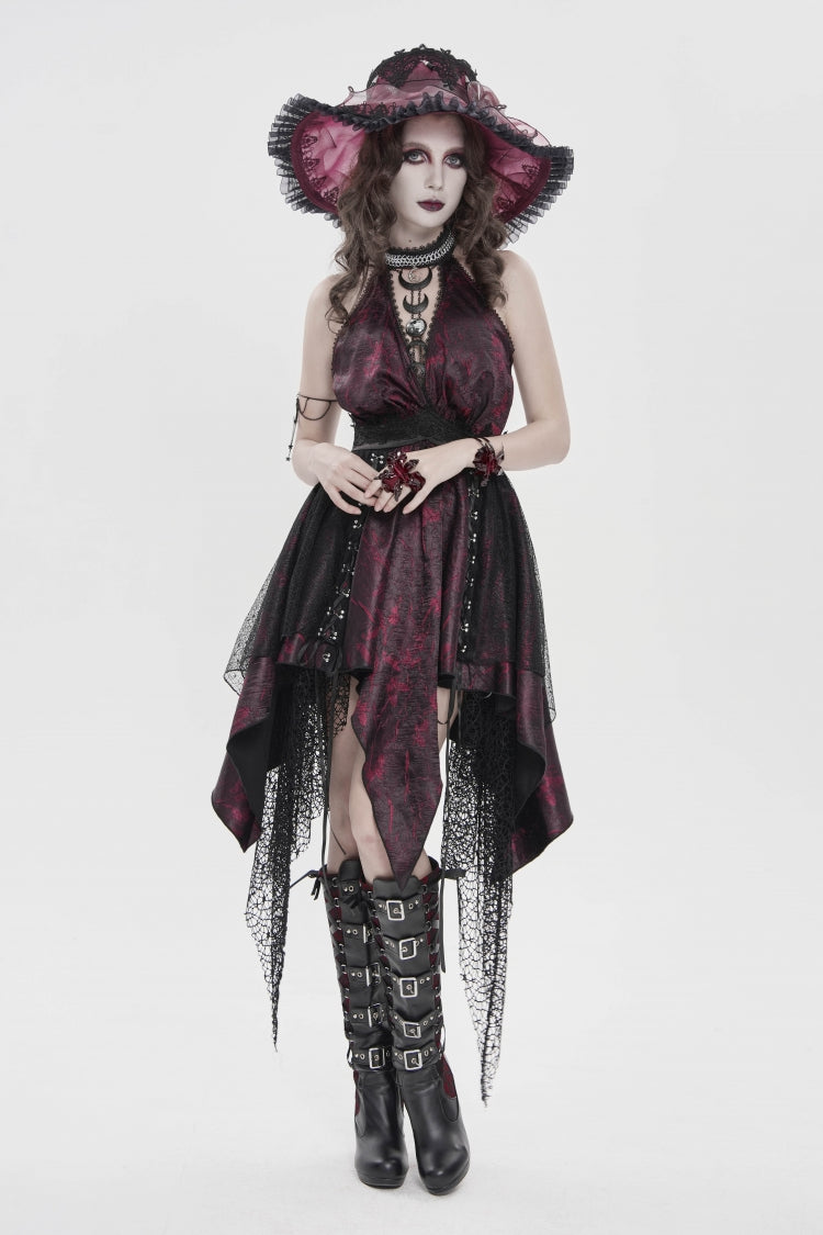Off Shoulder Sleeveless Multi-Layered Printed Lace Irregular Tassels Gothic Dress