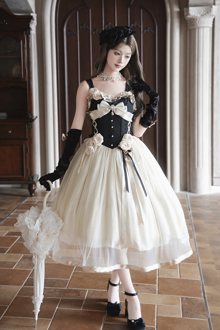 Paris Souvenir Sleeveless Ruffle Fishbone Pearl Classic Elegant JSK