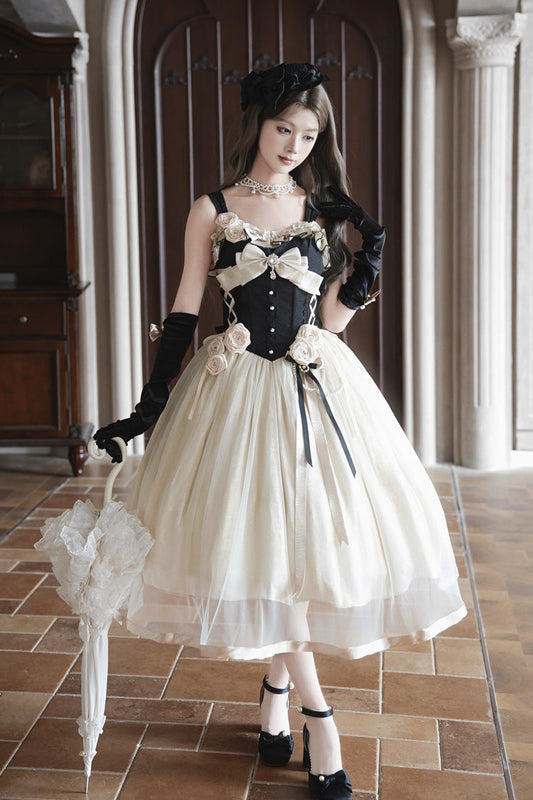 Paris Souvenir Sleeveless Ruffle Fishbone Pearl Classic Elegant JSK