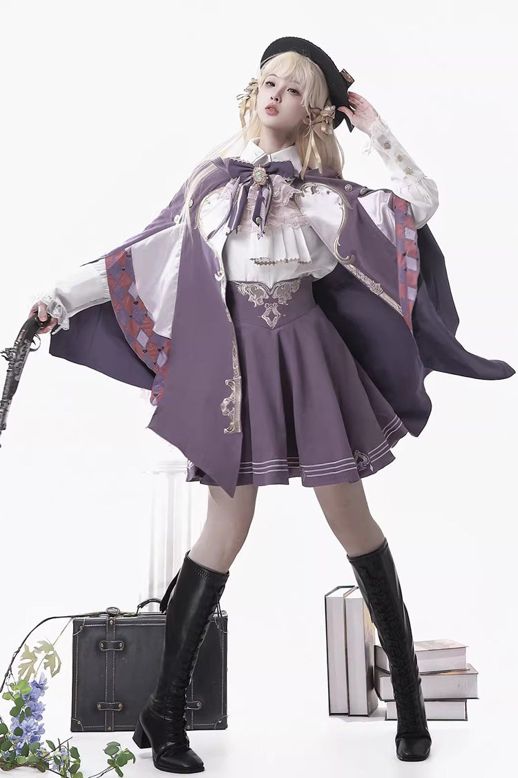 Violet Carnival Magic Printed Ruffled Embroidered Gothic Ouji Skirt Set